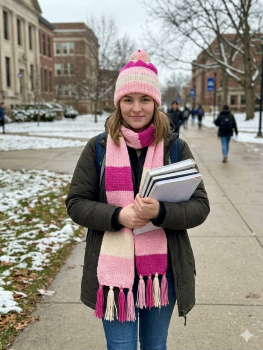 Pink Striped Knit Beanie and Scarf Set - Cozy Kids Winter Accessories